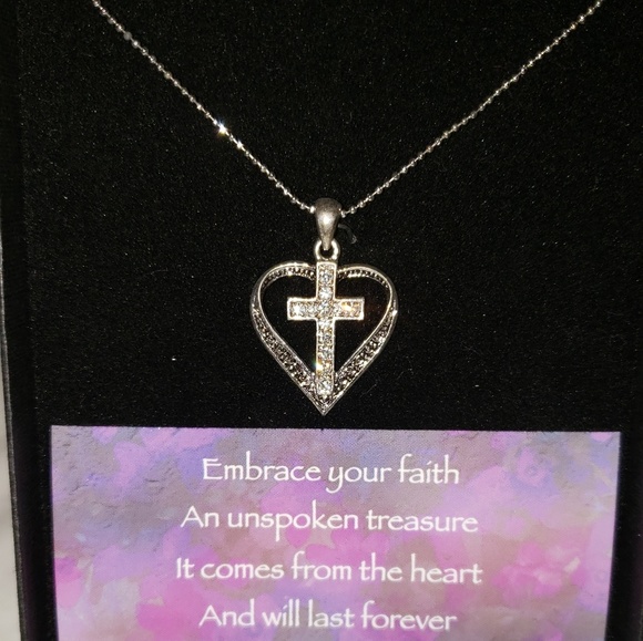 no brand Jewelry - 16" Silvertone Cross/heart pendant